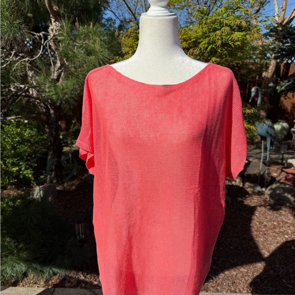 Eileen Fisher Coral Scoop Neck Lightweight Knit Top